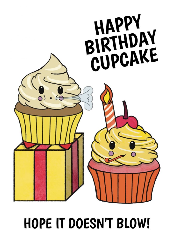 Kawaii Cupcake Birthday Card, Hope It Doesn't Blow