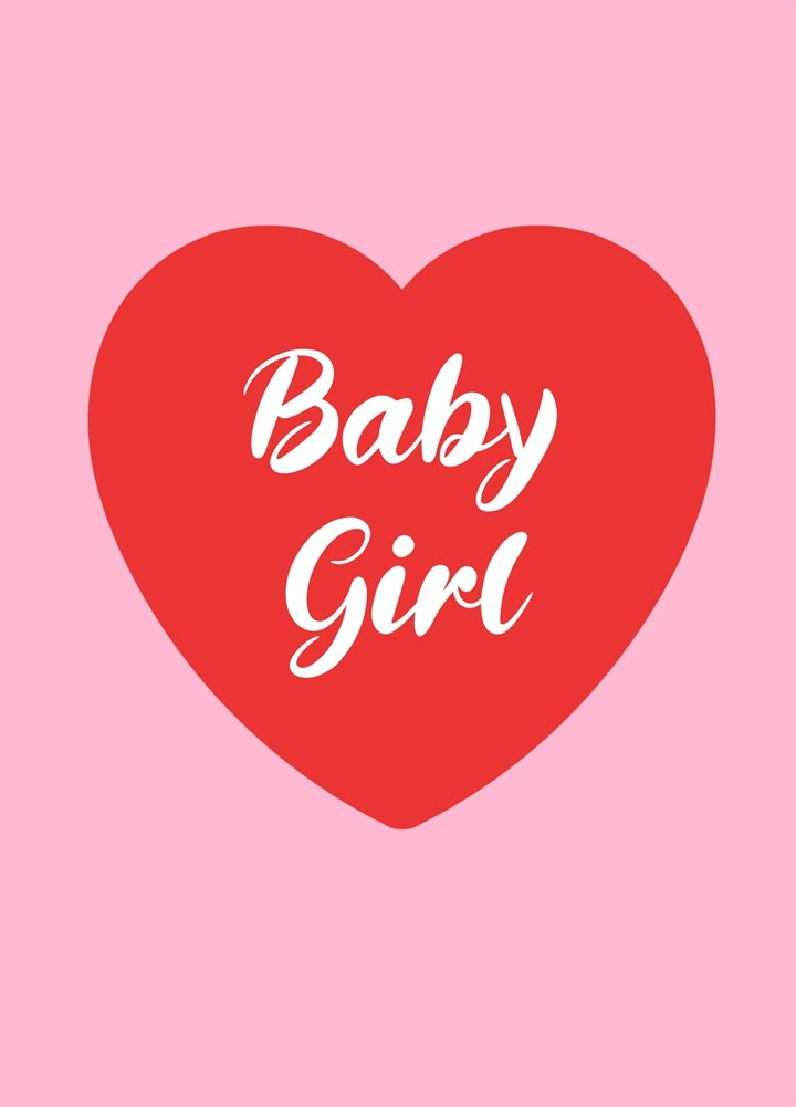 Baby Girl Red Heart On Pink Card