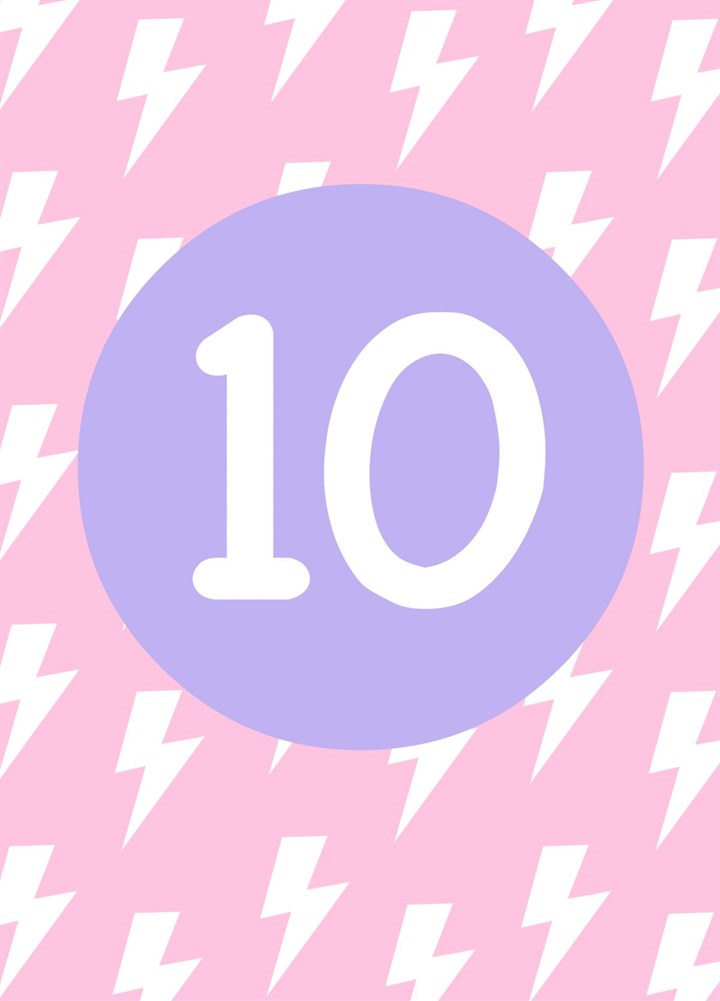 10th Birthday Pink And Purple Lightning Card