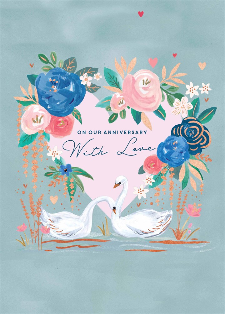 Swans With Love Anniversary Card