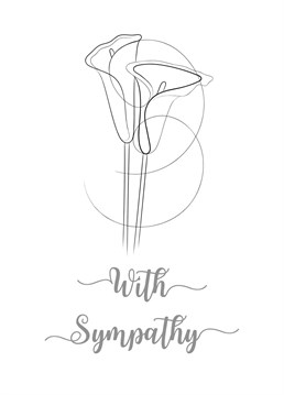 A stylish minimal continuous line Calla lily line drawing features on this with sympathy card.