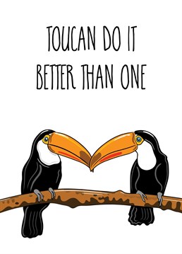 A couples love Anniversary card with a funny play on words featuring a pair of toucan birds.