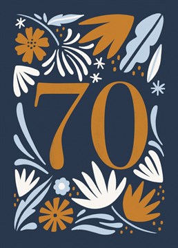 Elegant card with botanical illustration. Ideal to celebrate the 70th anniversary or 70th birthday