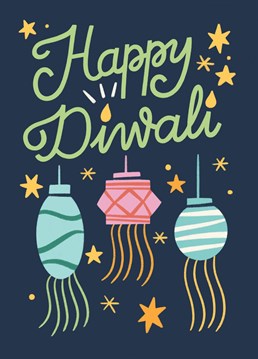 Greeting card with lettering and illustration to celebrate Diwali.