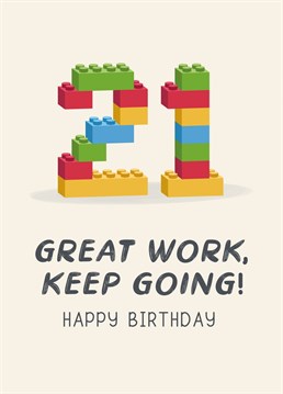 Congratulate someone for making it to 21 with this funny Lego brick inspired Birthday card! Created by Design By Day.