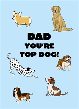 Top of the Pops? More like Top of the Pups! Dedicate this personalised Father's Day card to a dog-loving father figure, who's Top Dog for you. Designed by Scribbler.