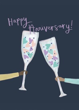 Say Happy Anniversary to the lovely couple with this modern card featuring glasses or champagne or prosecco! Cheers!