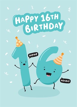 Wish a special someone a happy 16th birthday with this cute age card, designed by Macie Dot Doodles.