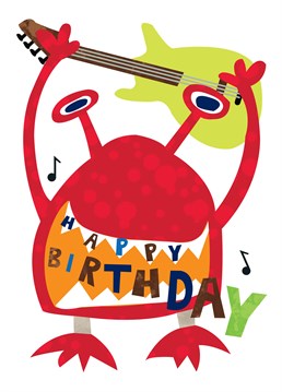 Guitar Monster Birthday card by Belinda Reynell Designs. Birthday card for your musical friend!