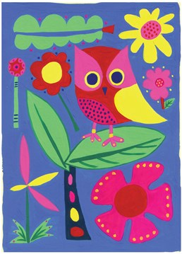 Jungle Owl Birthday card by Belinda Reynell Designs. Brighten anyone's day with this Birthday card for any occasion. Full of colour and featuring a cute little owl to bring a smile to their face.