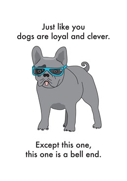 Dogs Are Loyal And Clever, by Objectables. Dogs are loyal af, until they pee on your bed - then they're a bell end. Send this Birthday card to the loyal/bell end like person in your life!