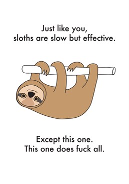 Sloths Are Slow But Effective, by Objectables. Have you ever watched a sloth swim? They are weirdly graceful. No for real. Check it out. Right now. Then come back and buy this fucking awesome sloth Birthday card!