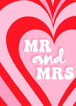 Celebrate a couple's special wedding day with this cute pink and red heart design giving on trend 60's vibes!