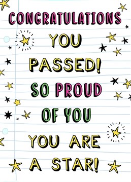 Send this congratulatory card to a loved one celebrating a range of possible things such as graduating from school or university, passing a driving test or passing exams!