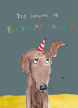Cake? Where?! Send birthday wishes to a young pup (or an old dog) who's ears prick up at those magic words! Designed by Poet & Painter.