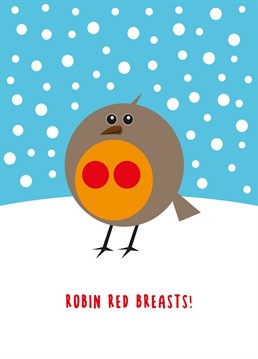 Robin Red Breasts! Send someone this cheeky, quirky Christmas card make them smile. A festive twist that will cause a giggle.