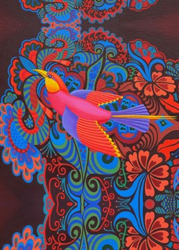 Posed to fly right off the card, send your loved-one this colourful songbird by Tattersfield Designs.
