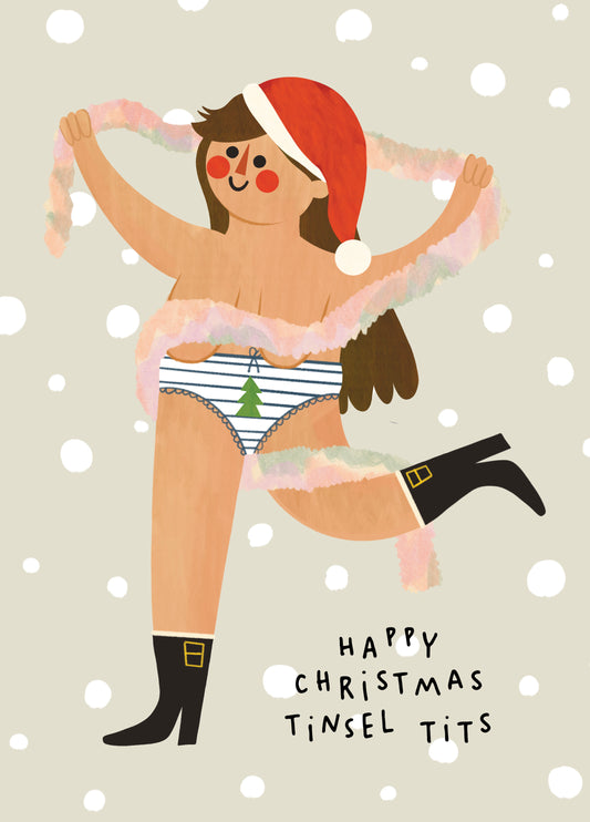 Cute Christmas Card - Tinsel Tits - For Her