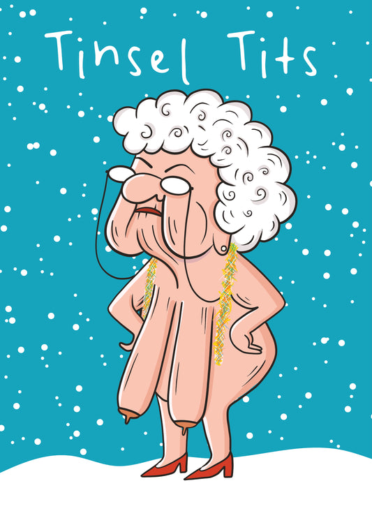 Funny Christmas Card - Tinsel Tits - Old Lady