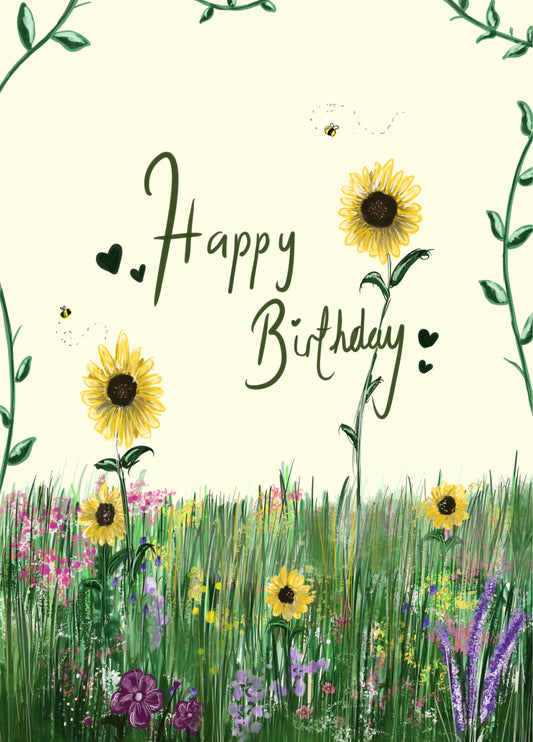 Sunflower Field Birthday Card