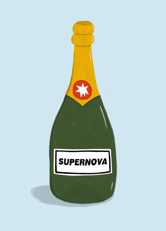 Champagne Supernova Illustration, Funny Oasis Birthday Card