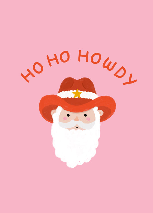 Cute Cowboy Christmas Card - Ho Ho Howdy - Santa