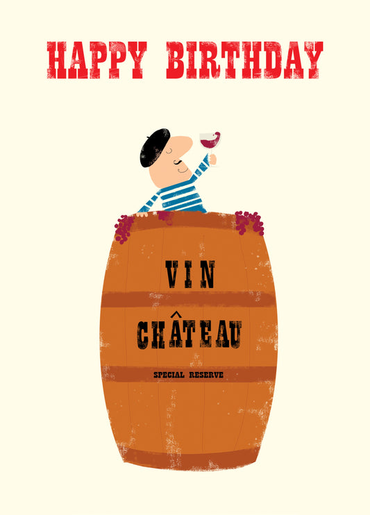 French Wine Barrel Birthday Card