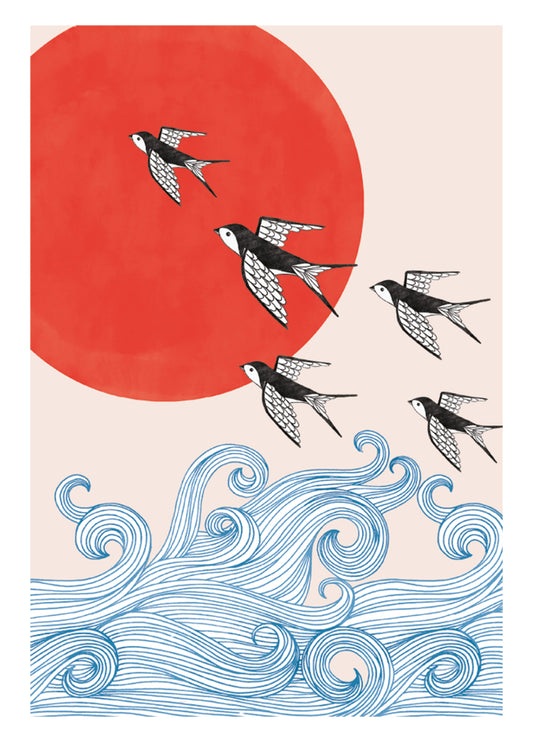 Birds Over Waves Art Card