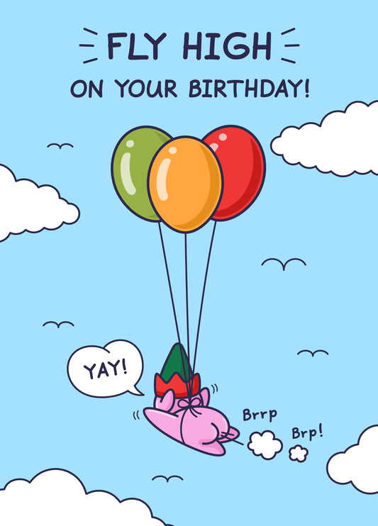 Funny Birthday Card For Kids - High Flying Elf