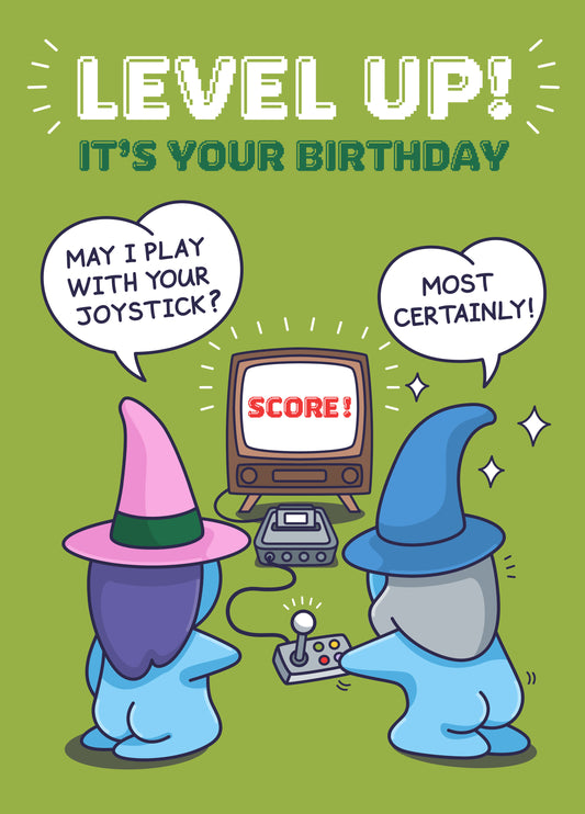 Level Up! Gaming Birthday Card For Him - Joystick