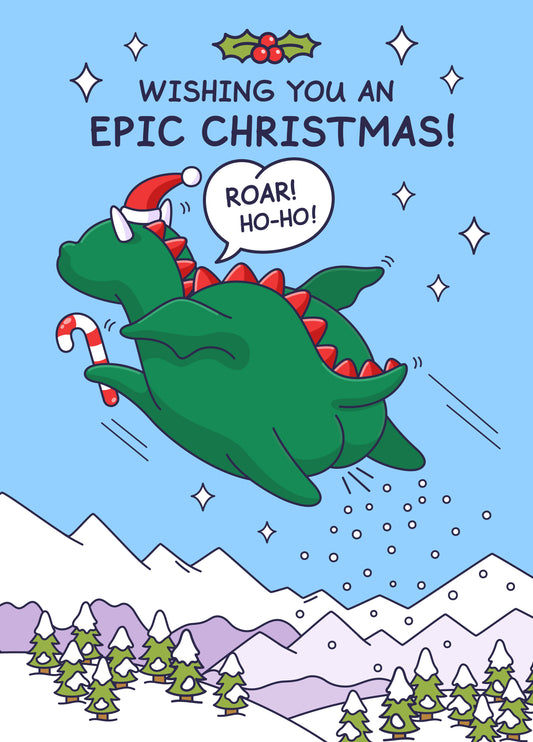 Funny Dragon Christmas Card - For Him