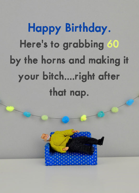 Grabbing 60 By The Horns Birthday Card
