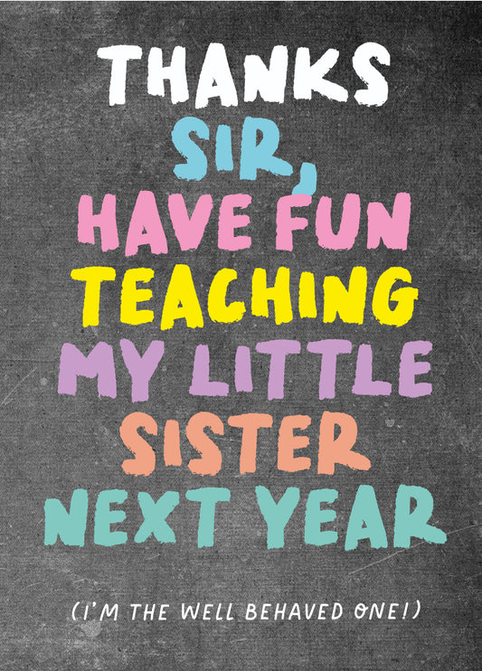 Funny Teacher Thank You Cards 'Sir Sister'