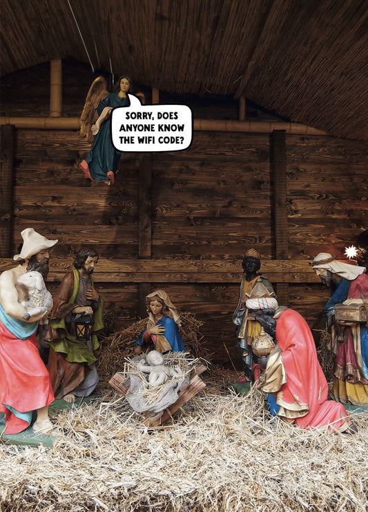 Funny Nativity Christmas Card - 'Wifi Code'