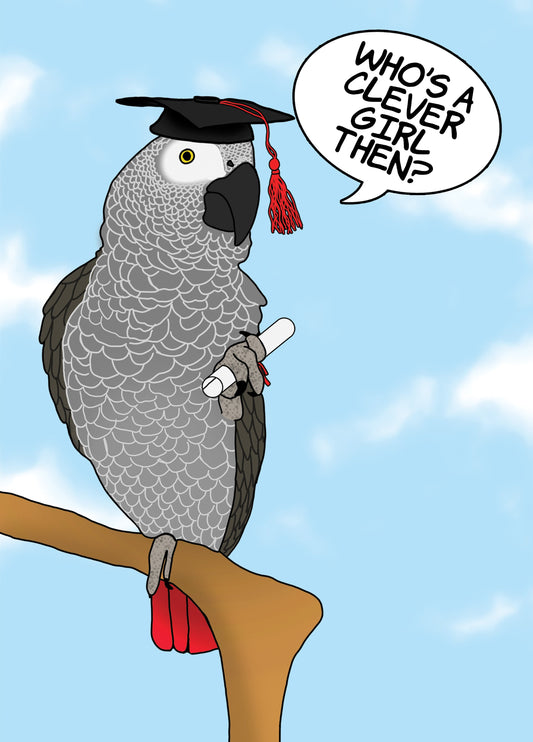 Clever Girl Parrot Graduation Card