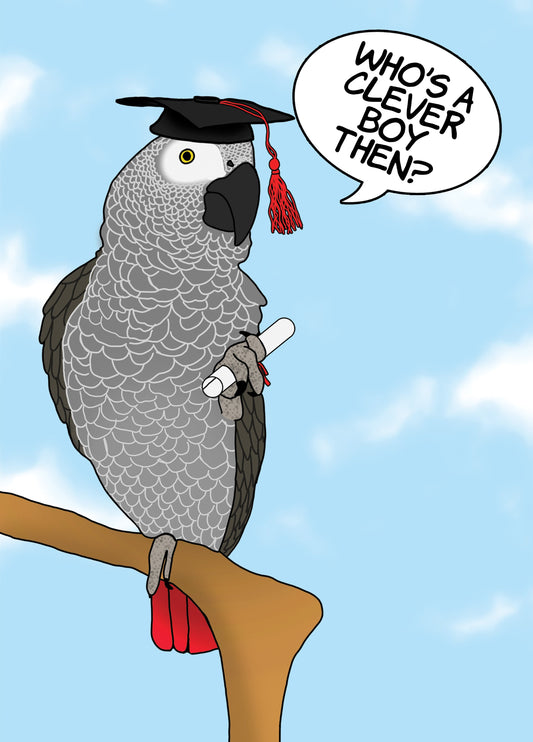 Clever Boy Parrot Graduation Card