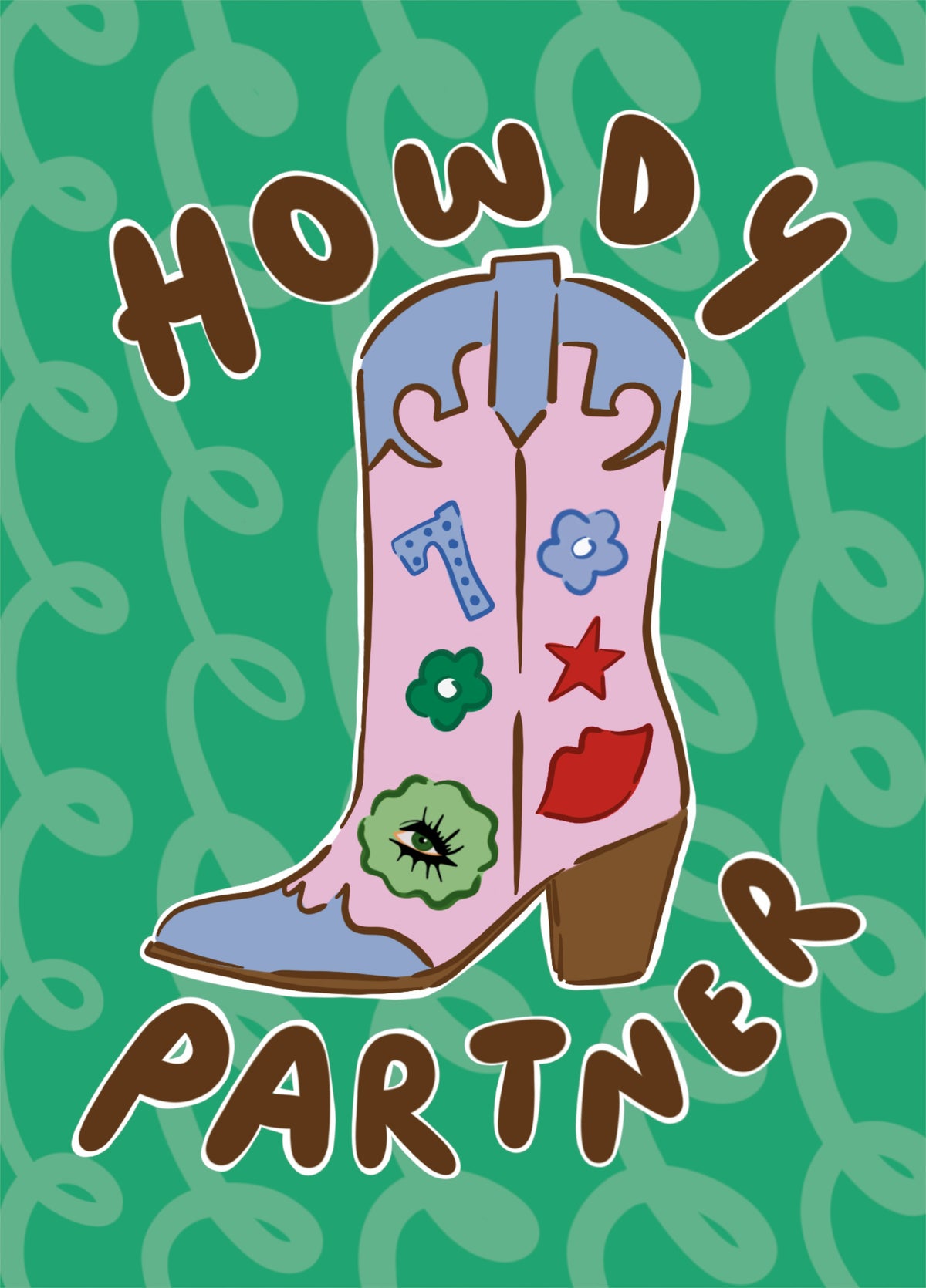 Howdy Partner Funny Greeting Card – Western Cowboy Boot Design