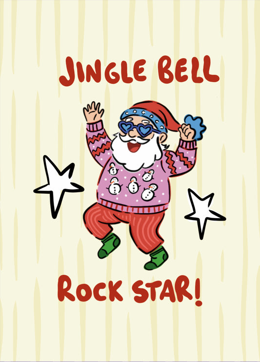 Jingle Bell Rock Star Christmas Card – Funny Dancing Santa Design