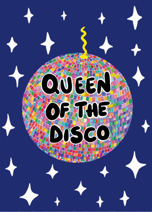 Queen Of The Disco Card – Holographic Disco Ball Party Design