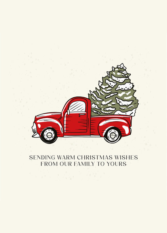 Sending Warm Christmas Wishes From Our Family To Yours - Cute Family Car Christmas Card