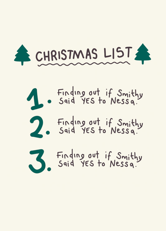Christmas List - Find Out If Smithy Said Yes To Ness - Funny Gavin And Stacey Card