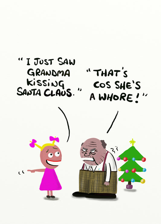 Saw Grandma Kissing Santa Claus Card