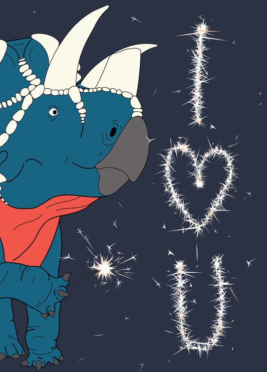 I Heart You Sparkler Dinosaur Card