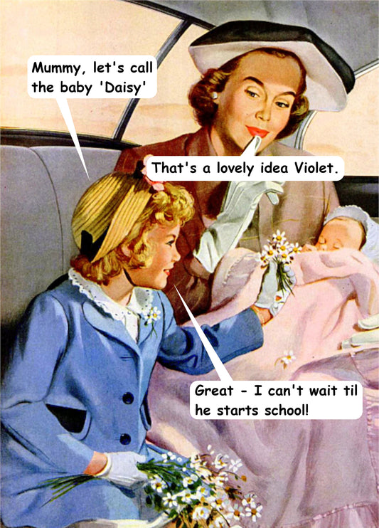 Retro Baby Daisy New Baby Card