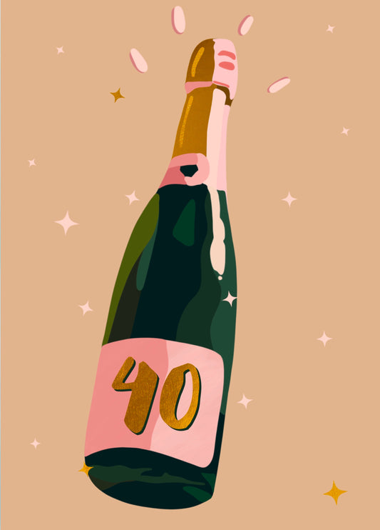 Champagne Bottle 40th Birthday Card