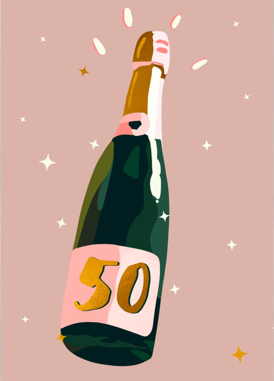 Champagne Bottle 50th Birthday Card