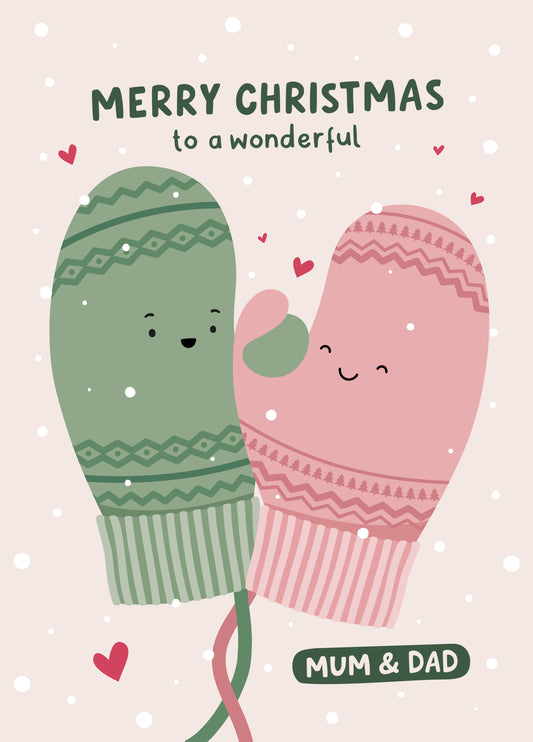 Cute Mittens Christmas Card For Mum & Dad