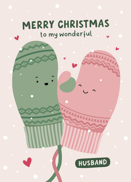 Cute Mittens Christmas Card For Husband