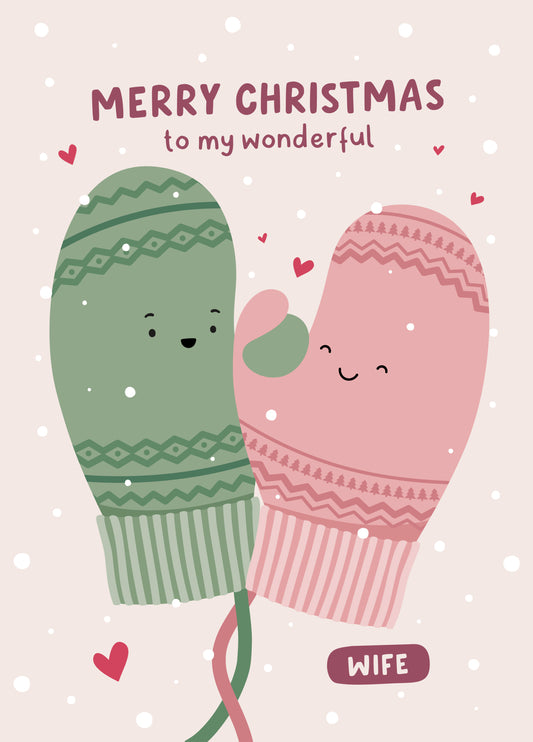 Cute Mittens Christmas Card For Wife