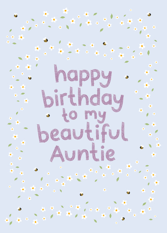 Daisies & Bees Birthday Card - Auntie